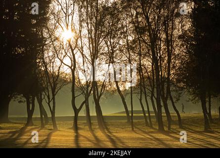 Duddingston Golf Course, Edinburgh, Schottland, Großbritannien. 13. November 2022. Nebliger Start für diejenigen, die auf dem Golfplatz trainieren, mit einer Temperatur von nmore normalen 8 Grad Celsius nach dem unsaisonal warmen Wetter in der späten. Quelle: Arch White/alamy Live News. Stockfoto