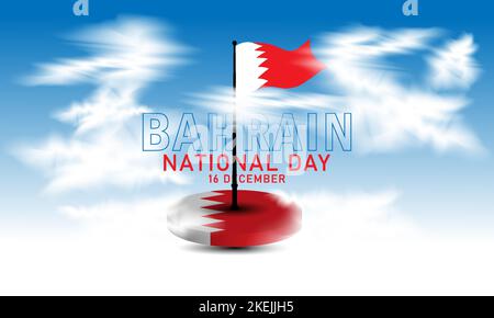 Abbildung der bahrain-Wolken und -Flaggen, für Plakat zur Feier des Nationaltages von Bahrain, Vektor des Nationaltages mit Bahrain-Flagge, Bahrain-Nationaltag, Wolken, Stock Vektor
