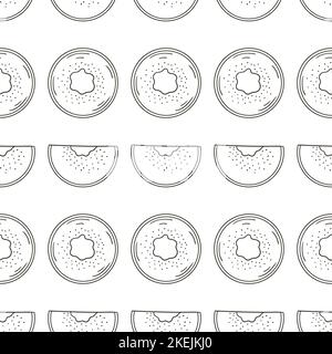 Monochromes Muster für die Küche. Abbildung im Handzeichnen-Stil. Kiwi Stock Vektor