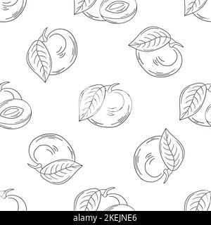Monochromes Muster mit tropischen Früchten. Abbildung im Handzeichnen-Stil. Longan. Kann für Stoff verwendet werden Stock Vektor