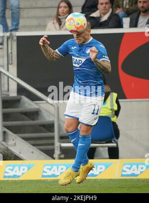 12. November 2022, PreZero Arena, Sinsheim, GER, 1. FBL, TSG 1899 Hoffenheim vs VfL Wolfsburg, DFL-Vorschriften verbieten die Verwendung von Fotografien als Bildsequenzen und/oder quasi-Video. Im Bild Angelino (Hoffenheim) Stockfoto