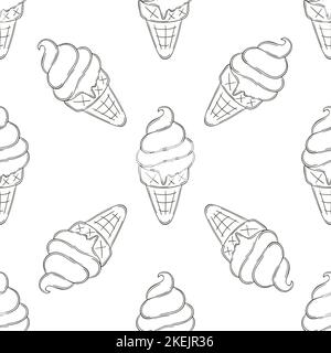 Sommer. Süßes Eis in Waffelkegel-Nahtlosmuster. Farbmuster mit kaltem Dessert. Drucken für Stoffdesign Stock Vektor