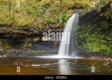 Die Lady Falls oder Scwd Gwladys, wie sie besser bekannt sind, auf dem Fluss Pyrddin, Vale of Neath Stockfoto