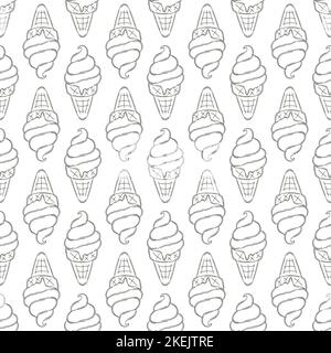Sommer. Süßes Eis in Waffelkegel-Nahtlosmuster. Farbmuster mit kaltem Dessert. Drucken Stock Vektor