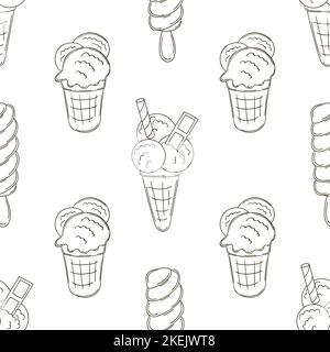 Eiscreme mit nahtlosem Muster. Heidelbeer-Eis. Färbung Sommer Muster. Druck für Stoffdesign, Textil, Stoff, Tapete, Verpackung Stock Vektor
