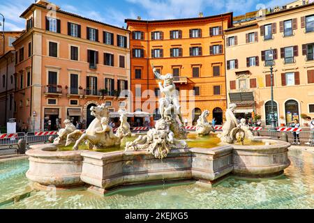 Rom Latium Italien. Der Neptunbrunnen befindet sich am nördlichen Ende der Piazza Navona. Stockfoto