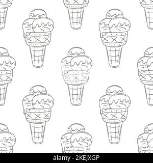 Färbendes Eis in Waffelkegel nahtloses Muster. Wunderbares Muster mit kaltem Dessert. Sommer. Druck für Stoffdesign, Textil, Stoff, Tapete, Stock Vektor