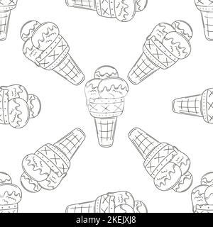 Färbendes Eis in Waffelkegel nahtloses Muster. Sommer. Wunderbares Muster mit kaltem Dessert. Druck für Stoffdesign, Textil, Stoff, Tapete Stock Vektor
