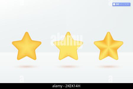 Gold Stars Symbol Symbole. Erfolge und Dekor, Kundenbewertungen Feedback Konzept. 3D Vektor isoliertes Illustrationsdesign. Cartoon Pastell Minimal Stil Stock Vektor