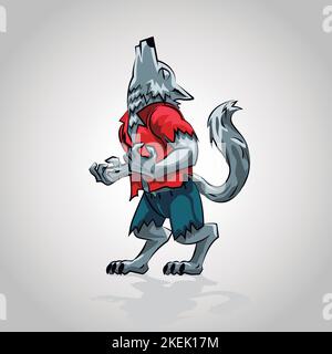 Heulende Cartoon Werwolf mit rotem Hemd Clip Art. Vektor-Illustration mit einfachen Verläufen. Alles in wenigen Schichten. Stock Vektor
