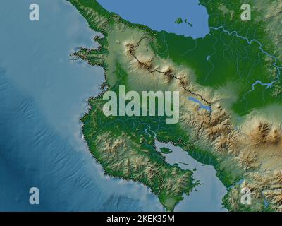 Guanacaste, Provinz Costa Rica. Farbige Höhenkarte mit Seen und Flüssen Stockfoto