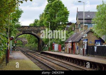 Stocksmoor Railway Station, eine Haltestelle auf der Penistone Line südlich von Huddersfield Stockfoto