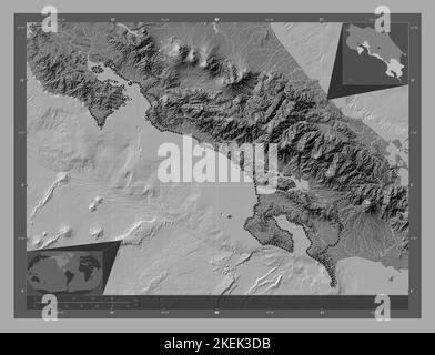Puntarenas, Provinz Costa Rica. Bilevel-Höhenkarte mit Seen und Flüssen. Karten für zusätzliche Eckposition Stockfoto