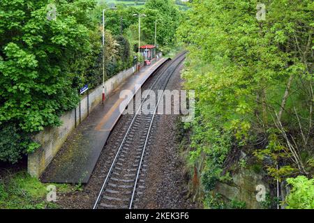 Berry Brow Railway Station, eine einzige Bahnhaltestelle auf der Penistone Line südlich von Huddersfield Stockfoto