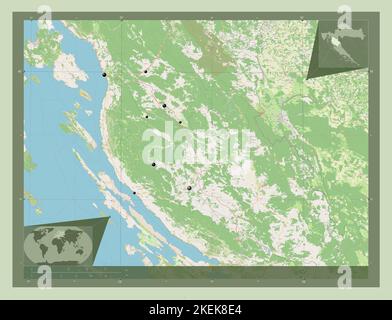 Licko-Senjska, Grafschaft Kroatien. Öffnen Sie Die Straßenkarte. Standorte der wichtigsten Städte der Region. Karten für zusätzliche Eckposition Stockfoto