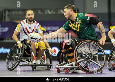 Sheffield, Großbritannien. 13.. November 2022. Diab Karim aus Australien während des Halbfinalspiels der Wheelchair Rugby League 2021 Frankreich gegen Australien im English Institute of Sport Sheffield, Sheffield, Großbritannien, 13.. November 2022 (Foto von Mark Cosgrove/News Images) Credit: News Images LTD/Alamy Live News Stockfoto