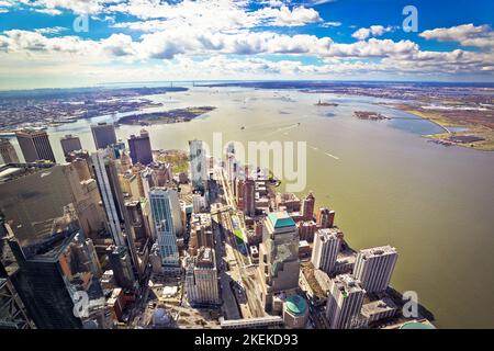 New York City Downtown und Waterfront Luftaufnahme, Vereinigte Staaten von Amerika Stockfoto
