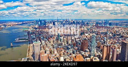 New York City epische Skyline Luftpanorama Ansicht, Vereinigte Staaten von Amerika Stockfoto