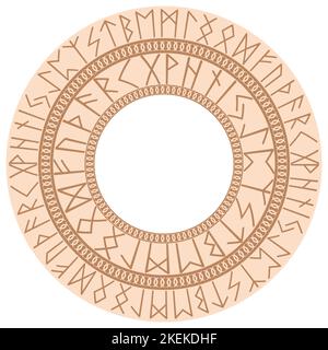 Runenkreis, ein altes Symbol, verziert mit skandinavischen Mustern. Beigefarbenes Modetrend Stock Vektor