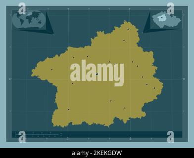 Stredocesky, Region der Tschechischen Republik. Einfarbige Form. Standorte der wichtigsten Städte der Region. Karten für zusätzliche Eckposition Stockfoto