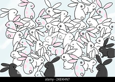 Hintergrundbild mit Hasen in verschiedenen Positionen und Größen, schwarz und rosa Farben auf Acryl-Hintergrund Stock Vektor