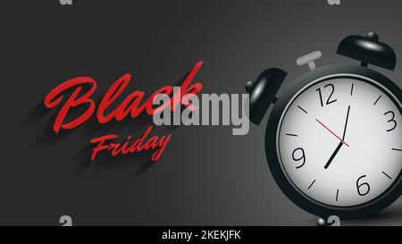 Alter Wecker mit Kopierplatz. Black friday Verkaufskonzept. Vierter Freitag im November, Beginn der Weihnachtseinkäufe. Alter Wecker mit Kopierfunktion Stock Vektor