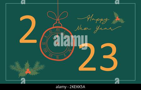 Wir wünschen Ihnen ein frohes neues Jahr 2023. Das Konzept eines horizontalen Logos. Stock Vektor