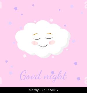 Vektor-Illustration von niedlichen schlafenden Wolke. Cute Wolke Vektor Illustration Zeichnung. Cartoon Wolke mit niedlichen Gesicht, drucken oder Symbol auf rosa Hintergrund für Stock Vektor