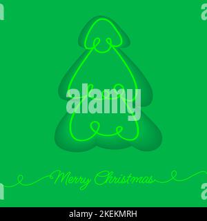 Skizzieren Sie Weihnachtsbaum auf grünem Hintergrund. Weihnachtskarte. Minimaler abstrakter Hintergrund. Vektorgrafik. Stock Vektor