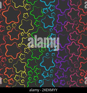 Nahtloses Muster mit kritzelfarbenen Kreidesternen. Vektorhintergrund. Nahtloses Muster von Kreidezeichnungen Skizzen Sterne auf Kreidetafel Hintergrund. Stock Vektor