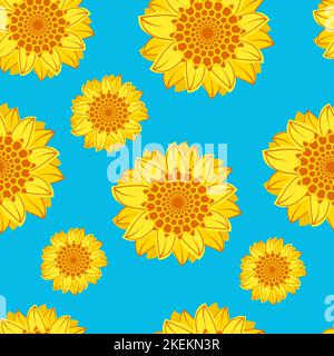 Nahtloses Muster mit Sonnenblumen auf blauem pastellfarbenem Hintergrund. Pastell Sonnenblumen Feld nahtlose Vektor-Muster für Stoff Textil-Design. Stock Vektor