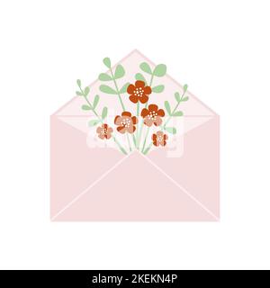 Rosa Umschlag mit Blumenstrauß. Stock Vektor