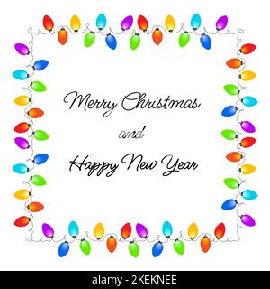 Rahmen für Weihnachtslampen, rechteckige Form. Einfacher, aber niedlicher, handgezeichneter Weihnachtsrahmen. Vektorgrafik. Stock Vektor