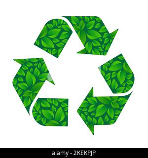 Recycling-Zeichen-Symbol aus grünem Blatt isoliert auf weißem Hintergrund. Stock Vektor