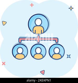 Unternehmensorganisation Diagramm Personen Vektor-Symbol in Comic-Stil. Menschen Zusammenarbeit Cartoon Illustration auf weißem Hintergrund. Teamwork Splash-Effekt BU Stock Vektor
