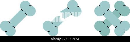 Satz von verschiedenen Knochen-Symbolen. Farbige Knochensymbole. Orthopädie, medizinische Reha, Fraktursymbol. Vektorgrafik. Symbole für menschliche Knochen Stock Vektor