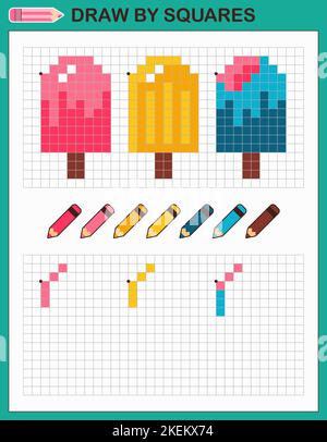 Eis an Quadraten zeichnen. Kopieren Sie das Bild. Spiel für Kinder. Stock Vektor