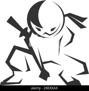 Eine digitale Illustration eines schwarzen Ninja-Firmenlogos auf weißem Hintergrund Stock Vektor