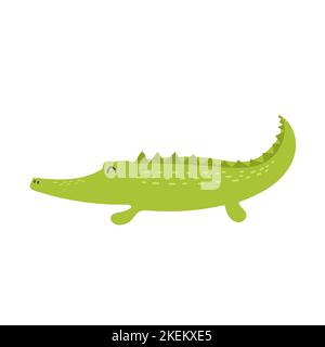 Niedliches Krokodil-Print-Design - lustiges handgezeichnetes Doodle, Cartoon-Alligator. Gut für Poster. Vektorgrafik handgezeichnete Illustration. Stock Vektor
