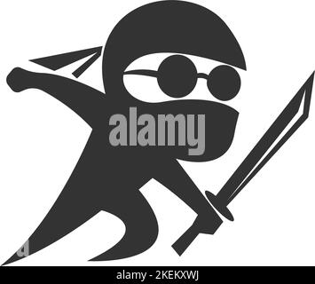 Eine digitale Illustration eines schwarzen Ninja-Firmenlogos auf weißem Hintergrund Stock Vektor