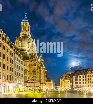 Dresden, Deutschland - 15. September 2008: Liebfrauenkirche in Dresden bei Nacht Stockfoto