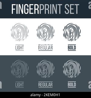 Abstract Fingerprints Set Print for Identity Person Identification Authorization System on Dark and White Background Stock Vektor