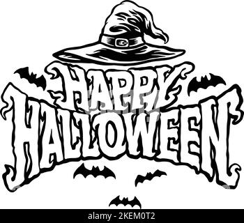 Skizzieren Happy Halloween Hexenhut Clipart Vektor-Illustrationen für Ihre Arbeit Logo, Merchandise T-Shirt, Aufkleber und Label-Designs, Poster Stock Vektor