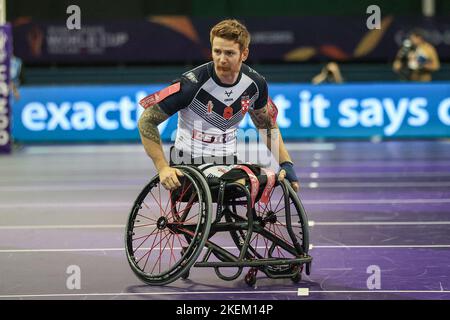 Sheffield, Großbritannien. 13.. November 2022. James Simpson aus England während des Halbfinalspiels der Wheelchair Rugby League 2021 England gegen Wales im English Institute of Sport Sheffield, Sheffield, Vereinigtes Königreich, 13.. November 2022 (Foto von Mark Cosgrove/News Images) Credit: News Images LTD/Alamy Live News Stockfoto