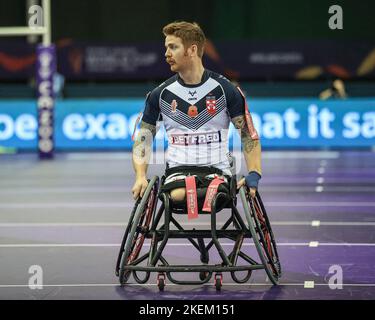 Sheffield, Großbritannien. 13.. November 2022. James Simpson aus England während des Halbfinalspiels der Wheelchair Rugby League 2021 England gegen Wales im English Institute of Sport Sheffield, Sheffield, Vereinigtes Königreich, 13.. November 2022 (Foto von Mark Cosgrove/News Images) Credit: News Images LTD/Alamy Live News Stockfoto