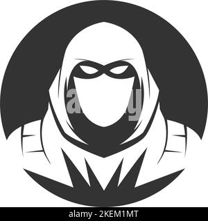 Eine digitale Illustration eines schwarzen Ninja-Firmenlogos auf weißem Hintergrund Stock Vektor