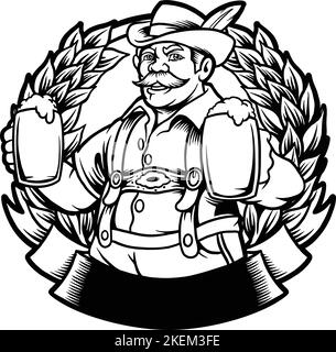 Monochromer alter Biermann mit Einem Glas Bier Vektor Illustrationen für Ihre Arbeit Logo, Merchandise T-Shirt, Aufkleber und Label-Designs, Poster Stock Vektor