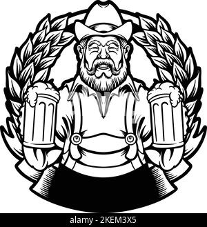 Old Bearded Beer man skizzieren Vektor-Illustrationen für Ihre Arbeit Logo, Merchandise T-Shirt, Aufkleber und Label-Designs, Poster, Grußkarten Stock Vektor