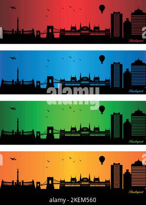 Budapest Stadt in vier verschiedenen Farben - Illustration, Stadt in Farben Hintergrund, Stadt von Budapest Stock Vektor