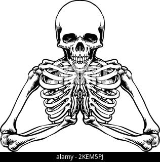 Praying Skeleton Outline Clipart Vektor-Illustrationen für Ihre Arbeit Logo, Merchandise T-Shirt, Aufkleber und Label-Designs, Poster, Grußkarten Stock Vektor